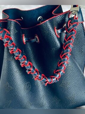 Navy blue & red monogram Inspired fashion bucket bag in pristine condition